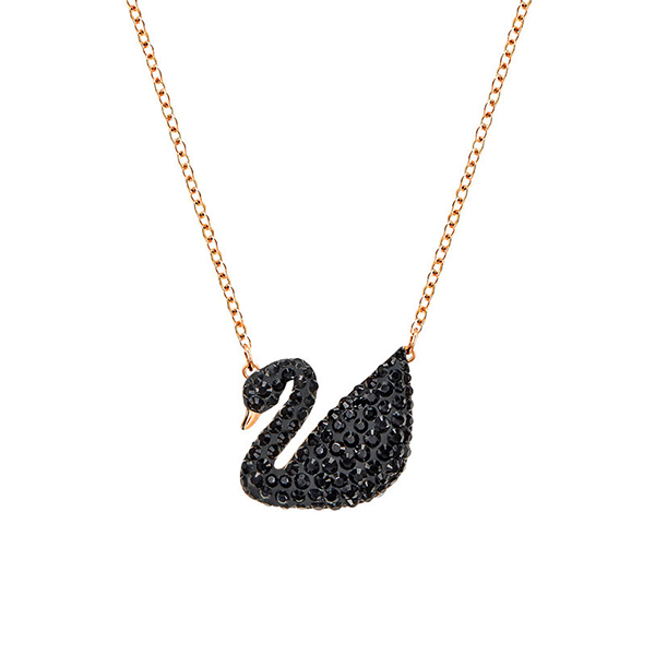 SWAROVSKI Black ICONIC SWAN Gold Chain Necklace