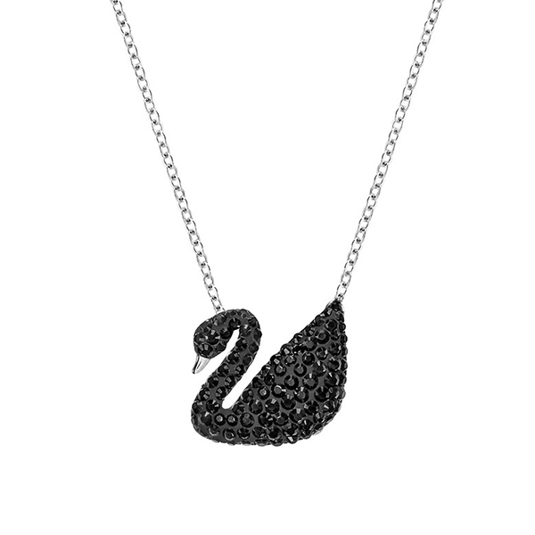 SWAROVSKI Black ICONIC SWAN Silver Chain Necklace