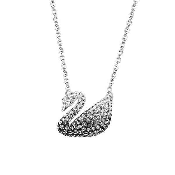 SWAROVSKI Black and white gradient ICONIC SWAN Silver Chain Necklace