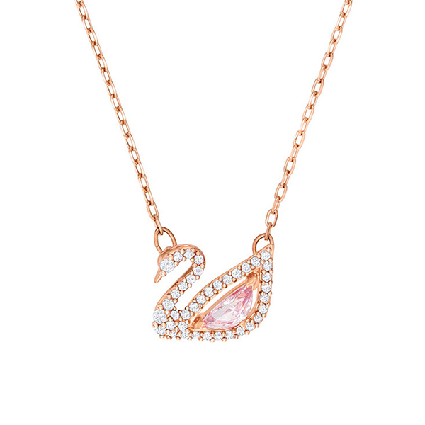 SWAROVSKI Pink ICONIC SWAN Silver Chain Necklace