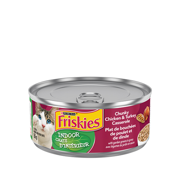Friskies Indoor Chunky Chicken & Turkey Casserole with Garden Greens in Gravy Wet Cat Food  156g 