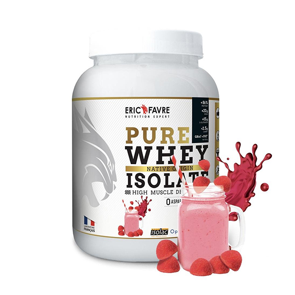 ERIC FAVRE Pure Whey Protein Native 100% Isolate-High Quality Protein Powder For Muscle Development - Strawberry Flavor 2 Kg 