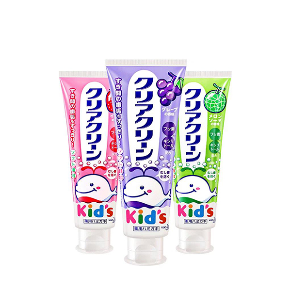 花王（KAO）儿童牙膏含氟天然木糖醇宝宝牙膏防蛀2-12岁小学生牙膏（草莓味+哈密瓜味+葡萄味）70gx3支 