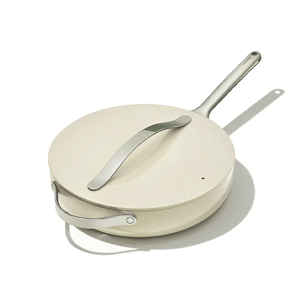 Caraway Non-toxic Ceramic Non-stick Saute Pan with Lid Cream 25cm 