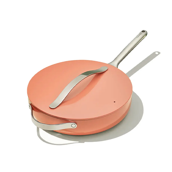 Caraway Non-toxic Ceramic Non-stick Saute Pan with Lid Perracotta 25cm 