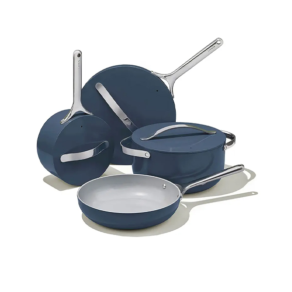 Caraway Non-Toxic Ceramic Non-Stick Cookware Set with Lid Storage Navy 7pcs 