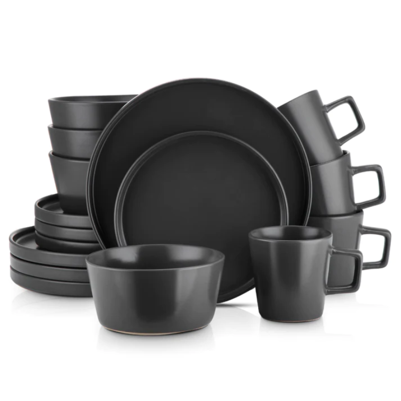 Stone + Lain Celina Stoneware Dinnerware Set Black Matte 16pcs 