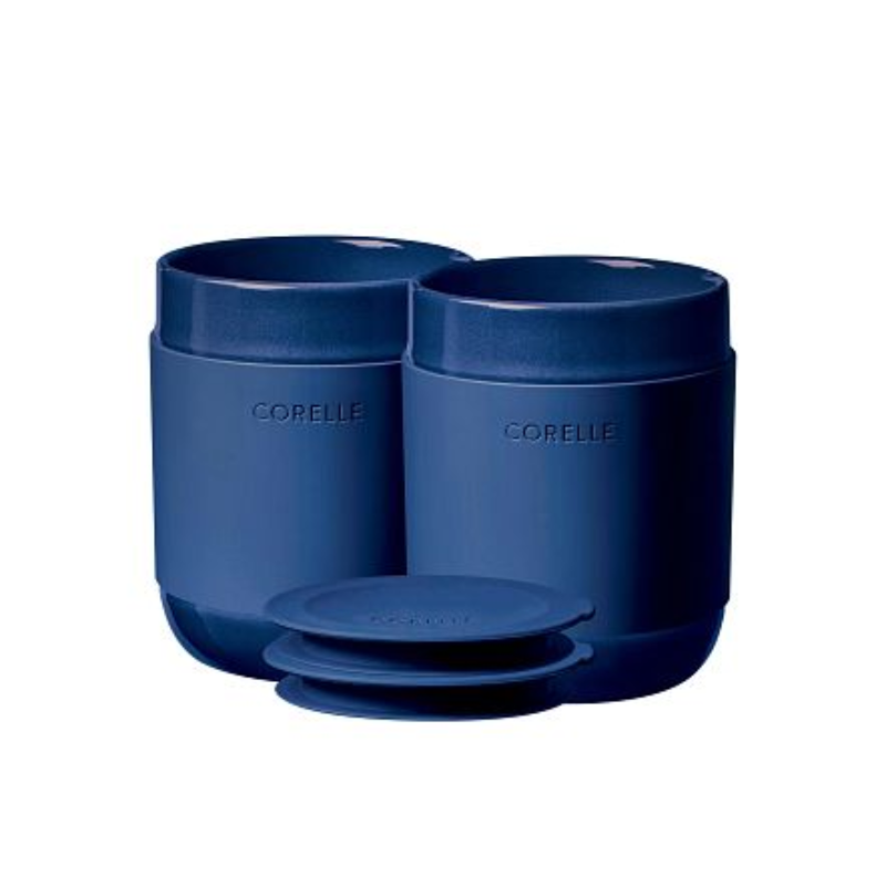 Corelle Stoneware Tumblers with Silicone Lids Navy 2pcs 