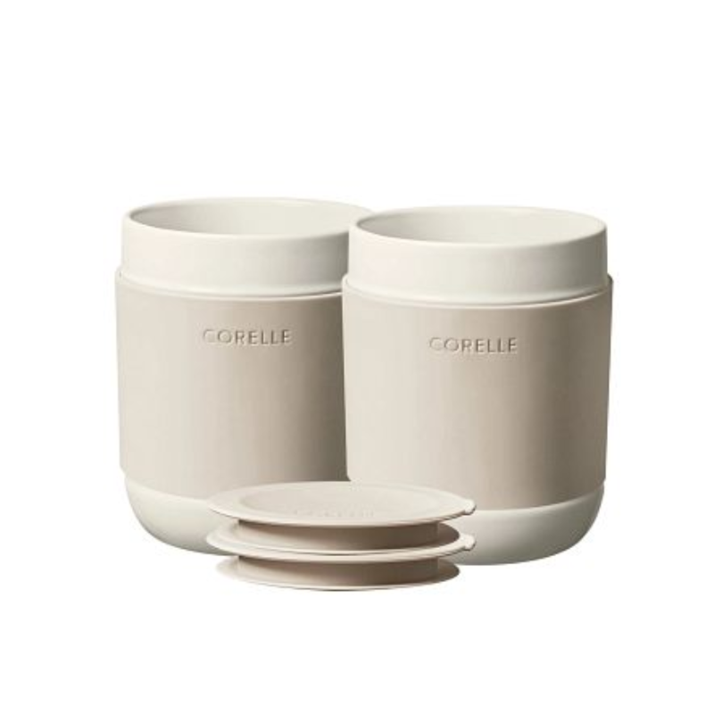 Corelle Stoneware Tumblers with Silicone Lids Oatmeal 2pcs 